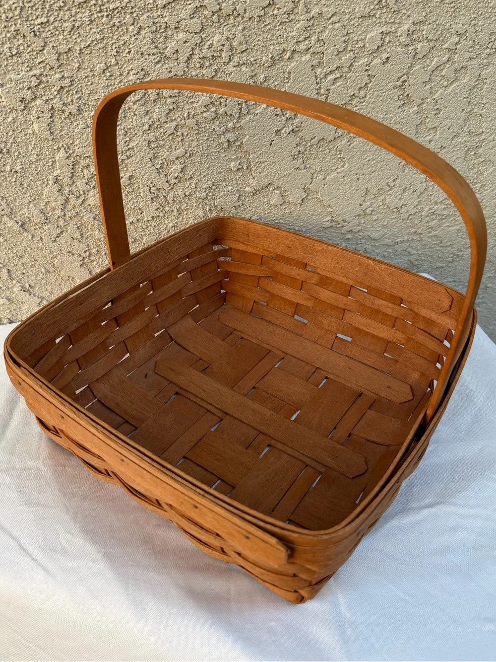 Longaberger 12” Pie Basket 1991 Square Basket with Stationary Handle